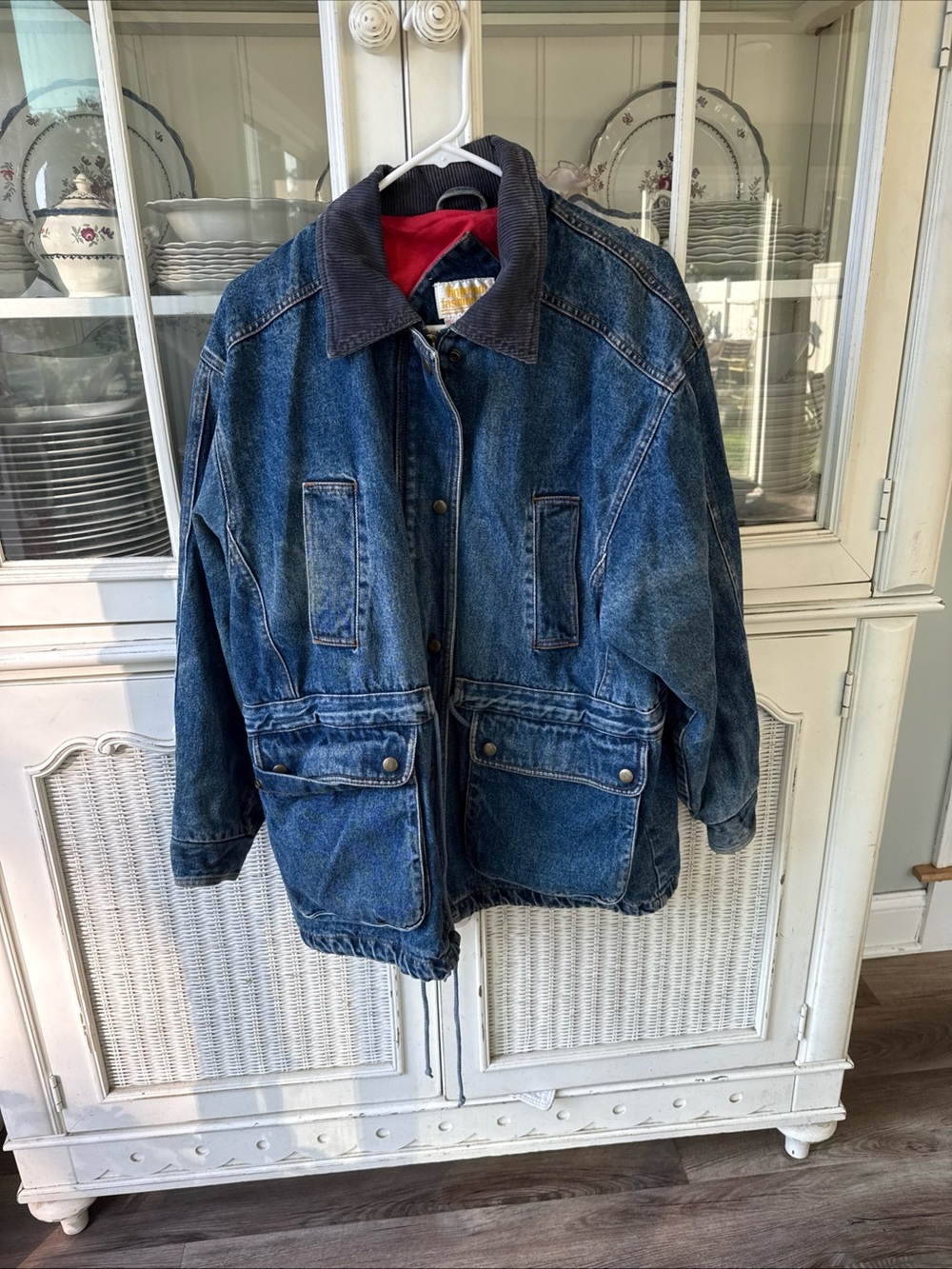 Women's Blue Denim Utility Jacket with Corduroy Collar